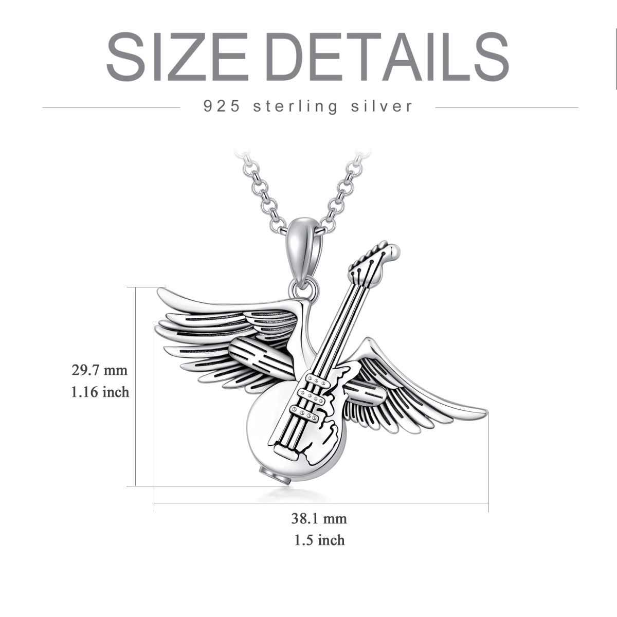 Sterling Silver Guitar & Angel Wing Urn Necklace for Ashes-6