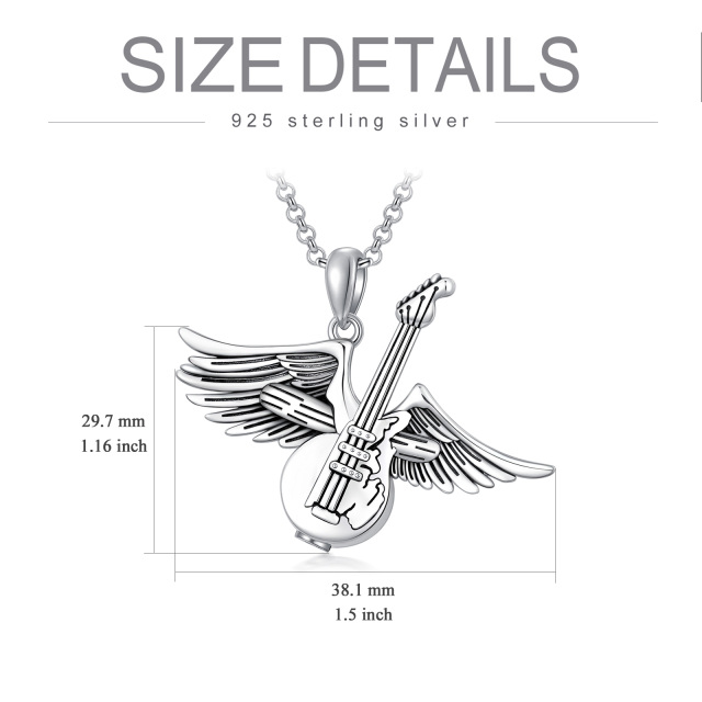 Sterling Silver Guitar & Angel Wing Urn Necklace for Ashes-5