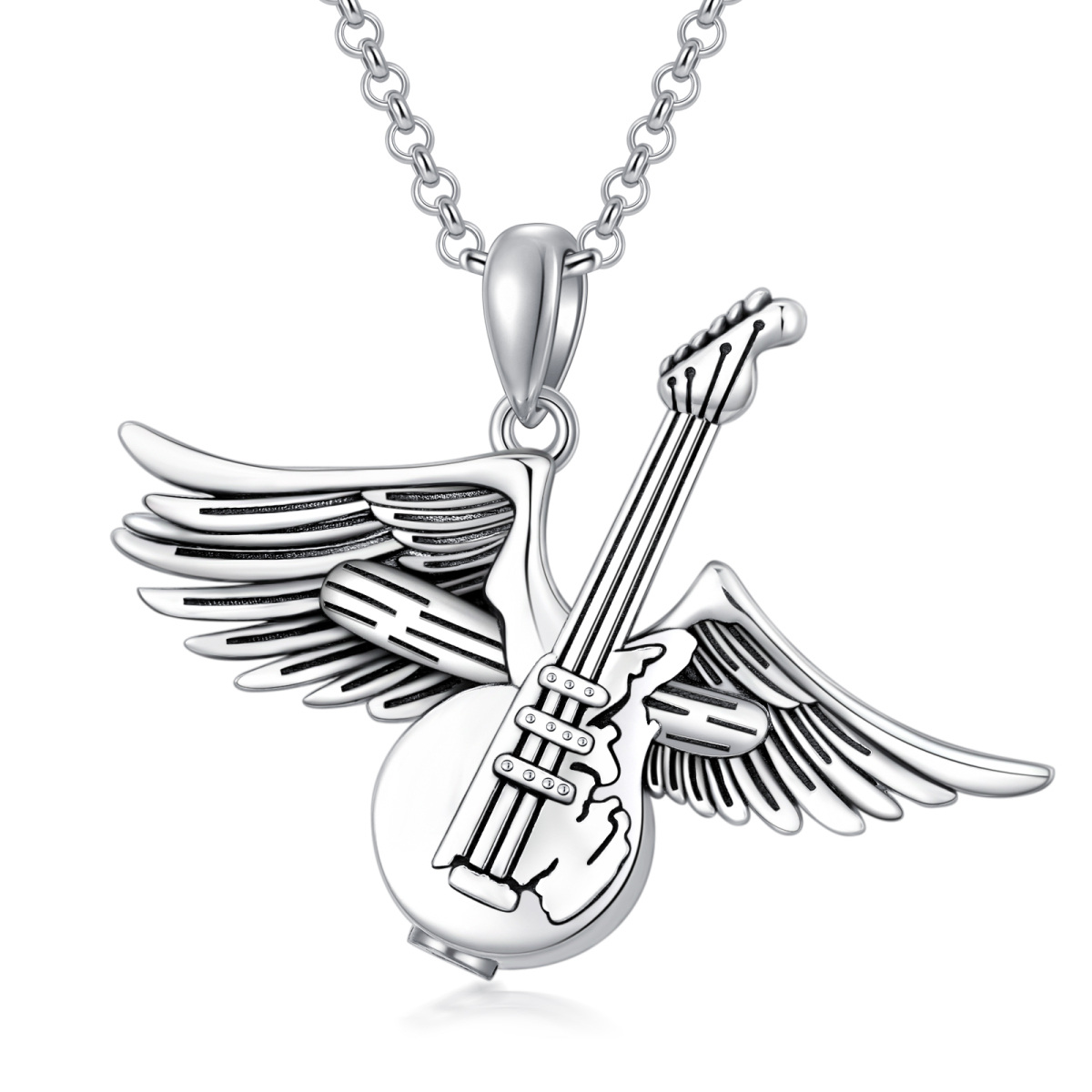 Collier d'urne en argent Guitare et ailes d'ange pour les cendres-1