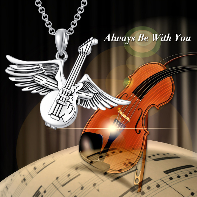 Sterling Silver Guitar & Angel Wing Urn Necklace for Ashes-2