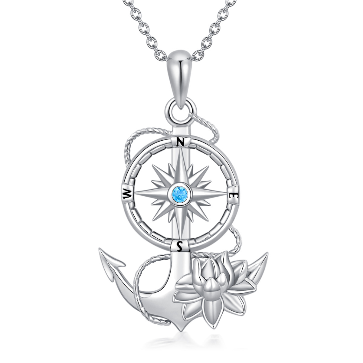Anchor Necklace 925 Sterling Silver Lotus Anchor Pendant Necklace Anchor Jewelry Gifts for Women-1