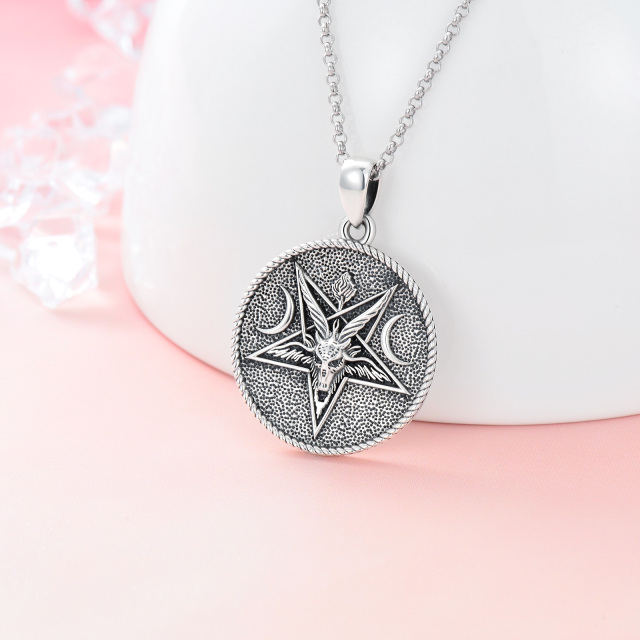 Sterling Silver Goat & Pentagram Pendant Necklace for Men-2