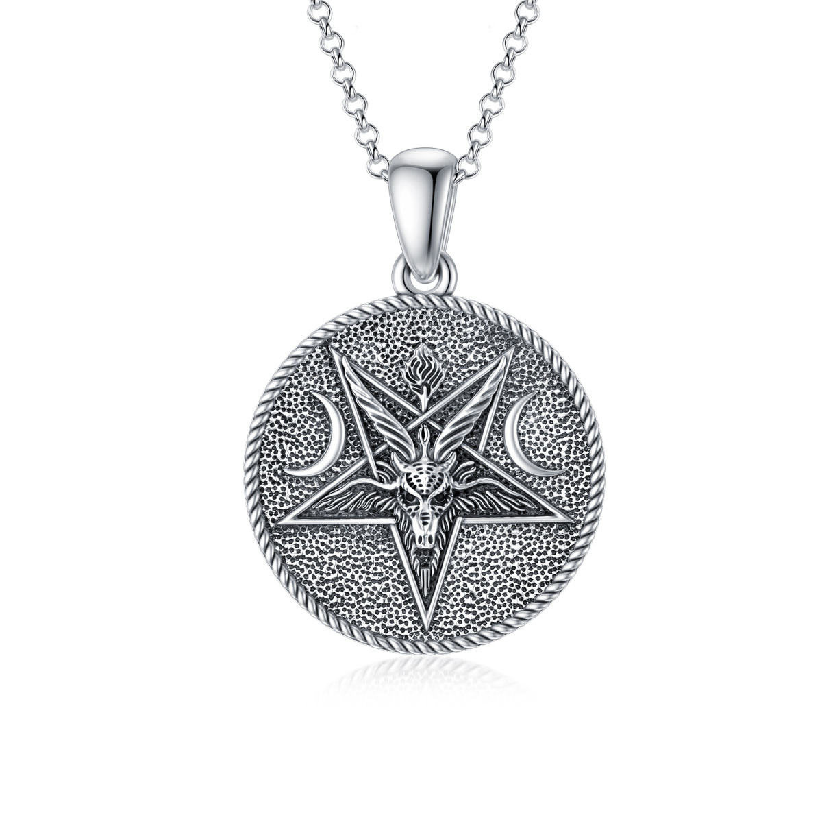 Sterling Silver Goat & Pentagram Pendant Necklace for Men-1