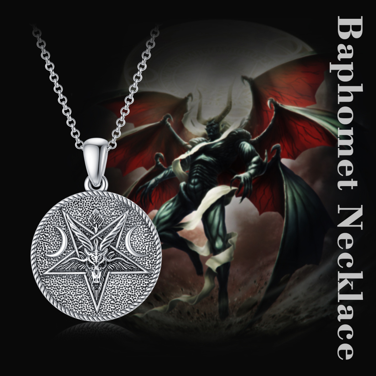 Sterling Silver Goat & Pentagram Pendant Necklace for Men-6