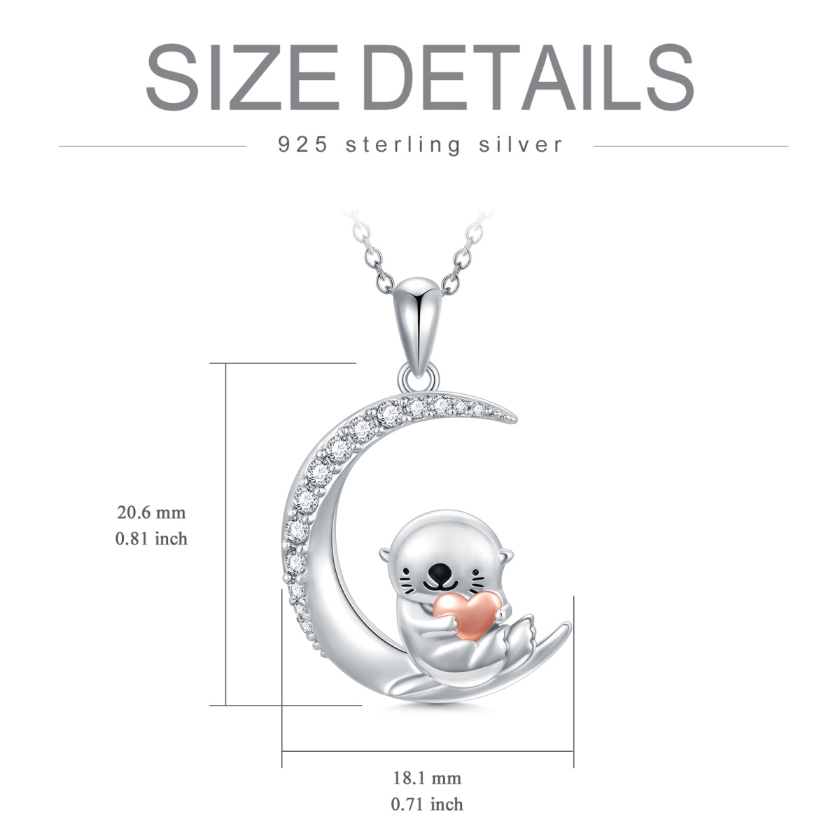 Sterling Silber zweifarbig Zirkonia Otter & Mond Anhänger Halskette-6