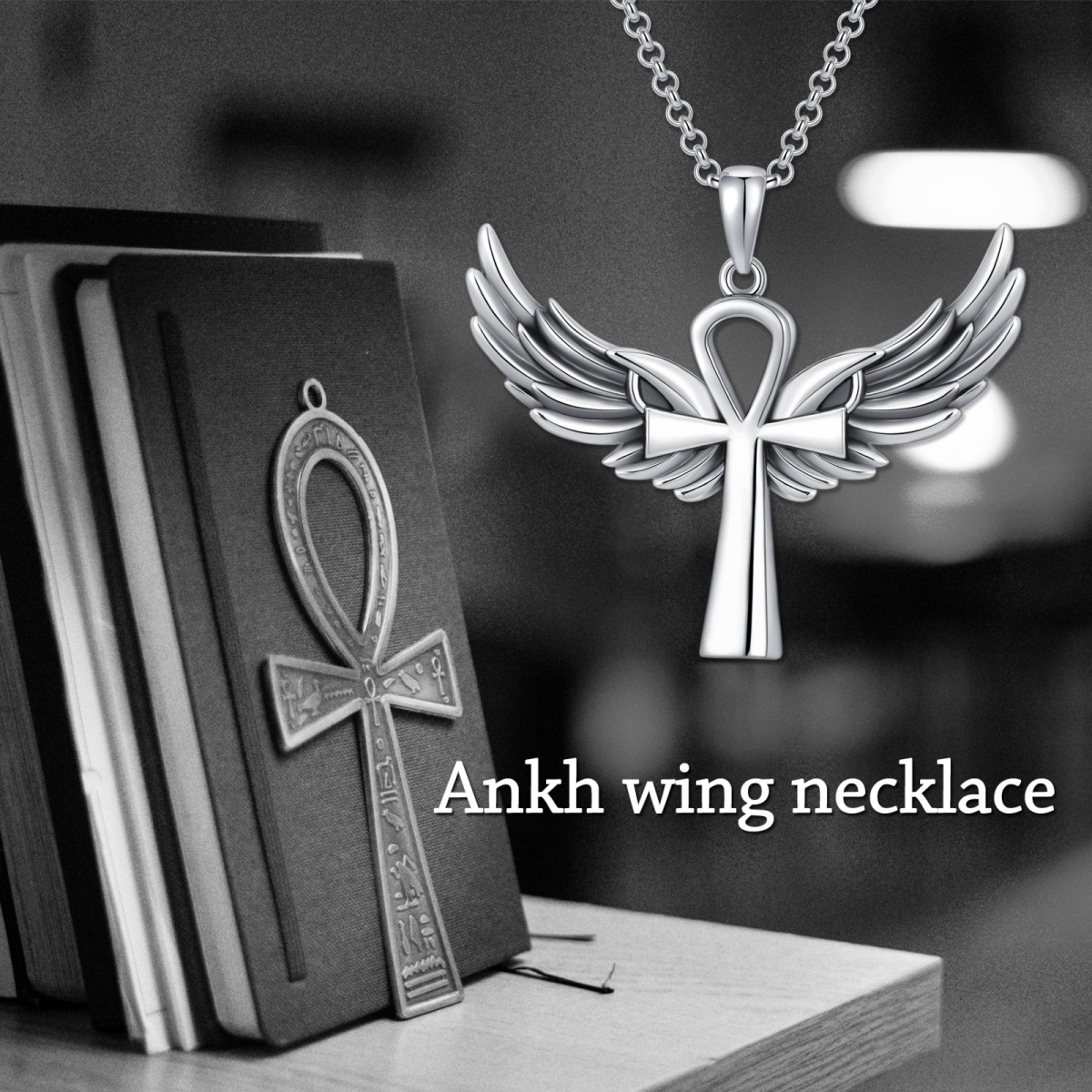 Sterling Silver Angel Wing & Ankh Urn Necklace for Ashes-6