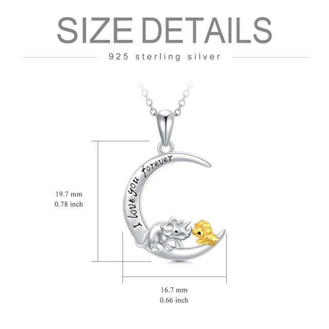 Sterling Silver Two-tone Dinosaur & Moon Pendant Necklace with Engraved Word-4
