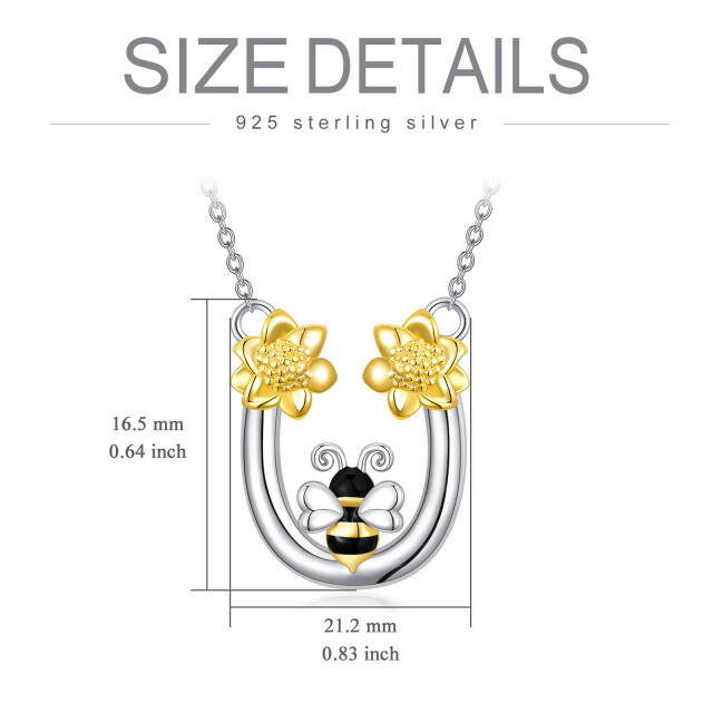 Sterling Silver Two-tone Bee & Sunflower Pendant Necklace-5