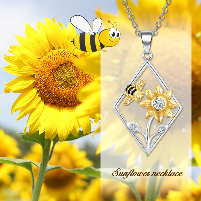 Collier pendentif abeilles bicolores en argent sterling-3