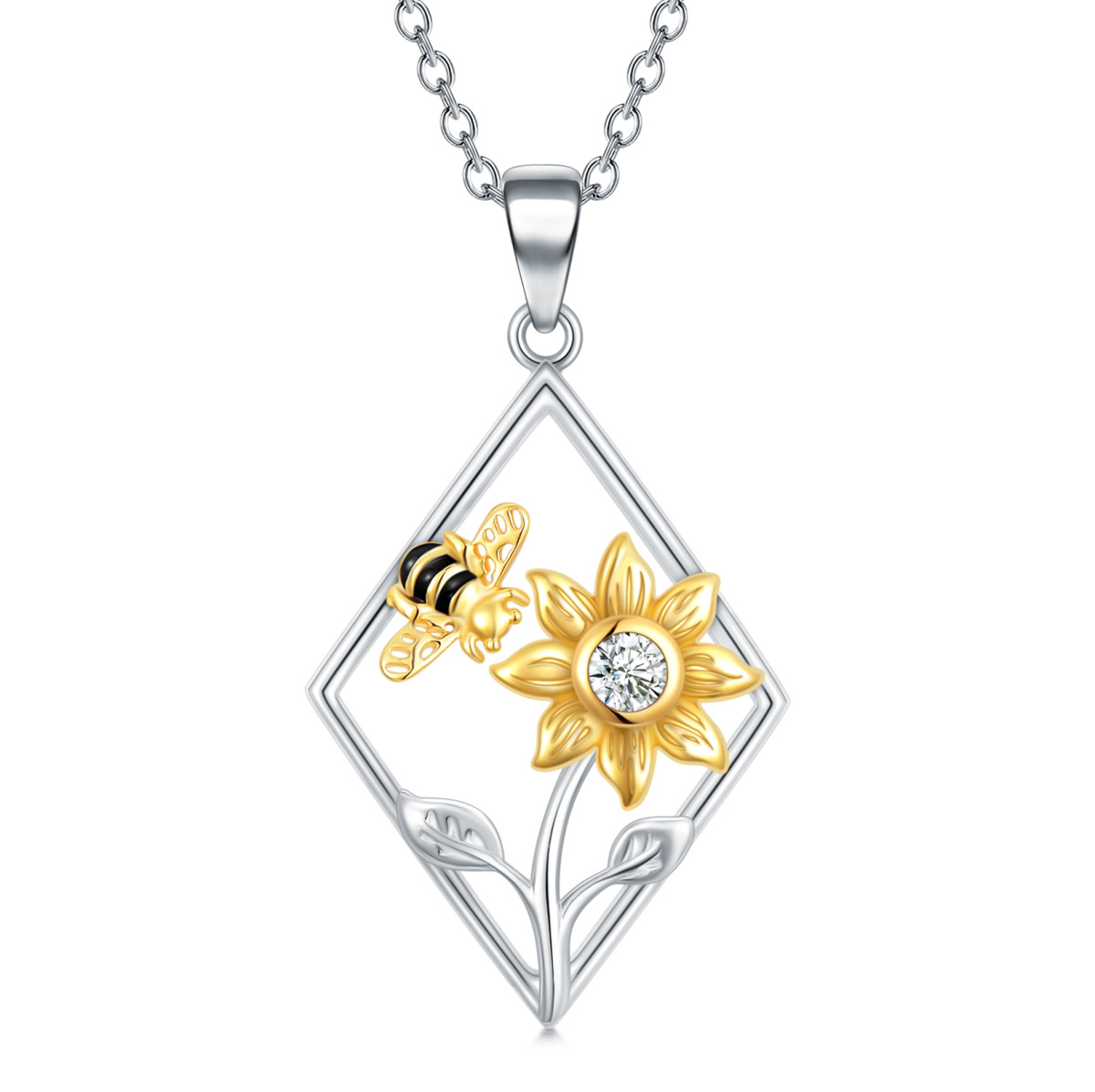 Sterling Silver Two-tone Bees Pendant Necklace-1