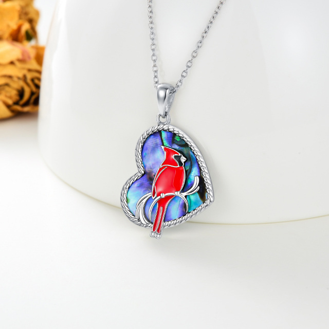 Sterling Silver Heart Abalone Shellfish Cardinal Pendant Necklace-3
