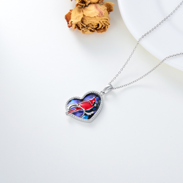 Sterling Silver Heart Abalone Shellfish Cardinal Pendant Necklace-4