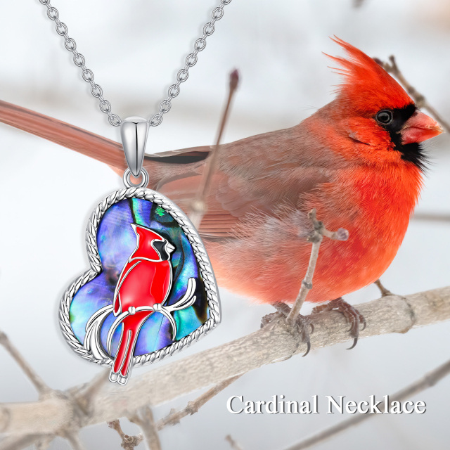 Collar de plata de ley con corazón de abulón marisco cardenal colgante-2