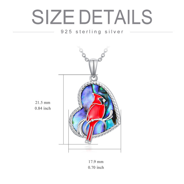 Sterling Silver Heart Abalone Shellfish Cardinal Pendant Necklace-5