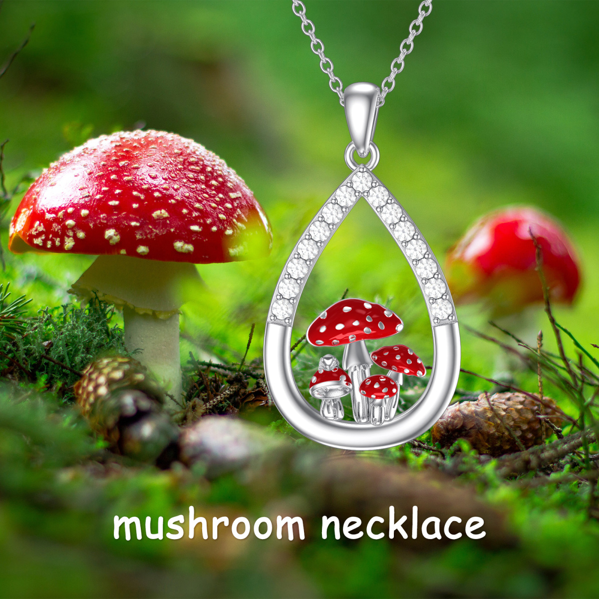 Sterling Silver Cubic Zirconia Mushroom Pendant Necklace-6