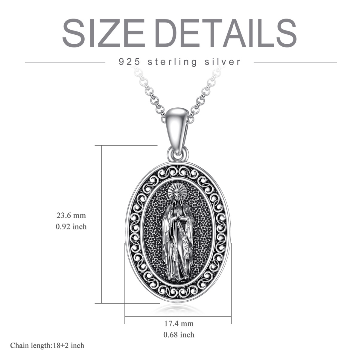 Sterling Silver with Black Plated Virgin Mary Pendant Necklace-6