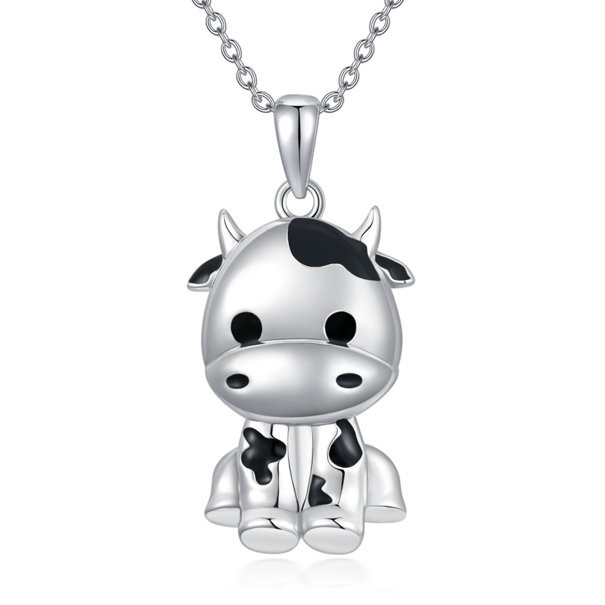 Sterling Silver Cow Pendant Necklace Gift for Her-1