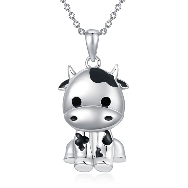 Sterling Silver Cow Pendant Necklace Gift for Her-0