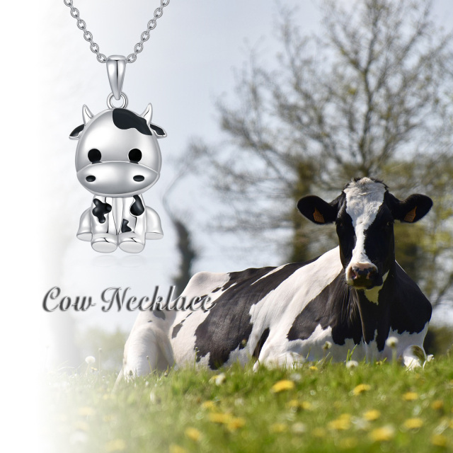Sterling Silver Cow Pendant Necklace Gift for Her-4