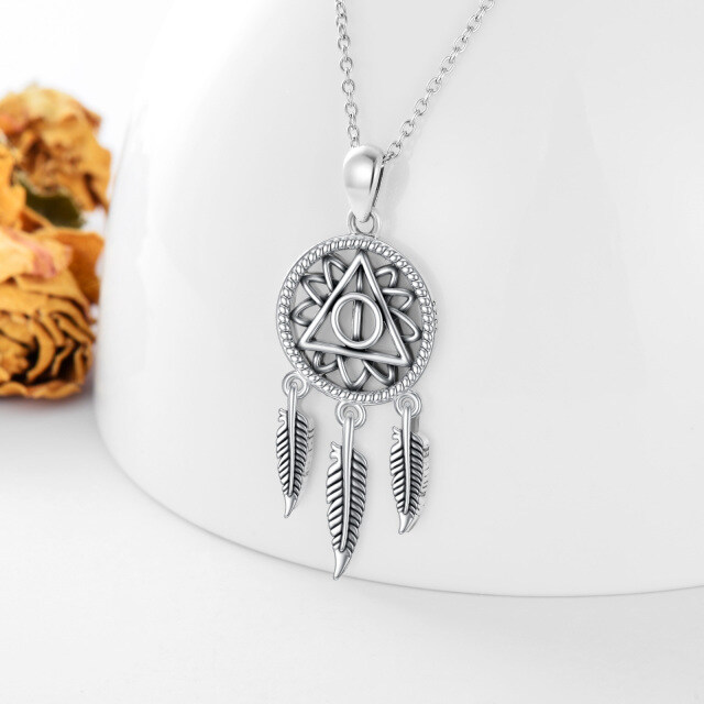 Sterling Silver Dream Catcher Pendant Necklace-4