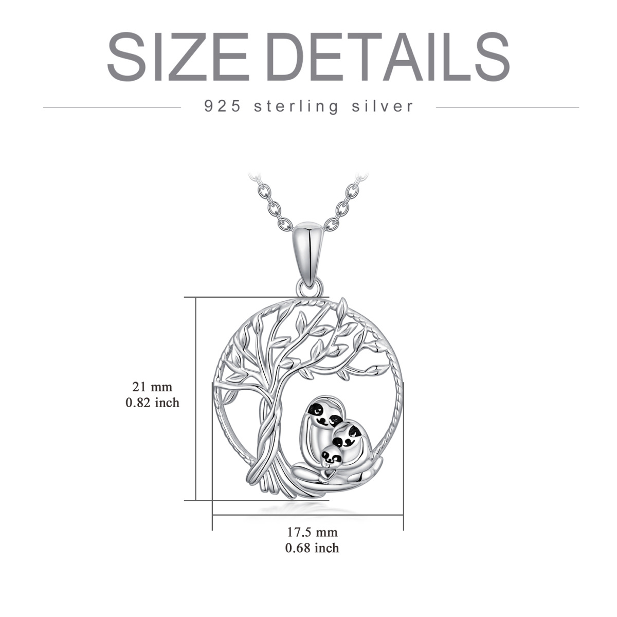 Sterling Silber Faultier & Baum des Lebens Anhänger Halskette-5