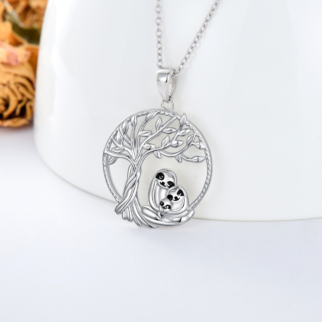 Sterling Silver Sloth & Tree Of Life Pendant Necklace-2