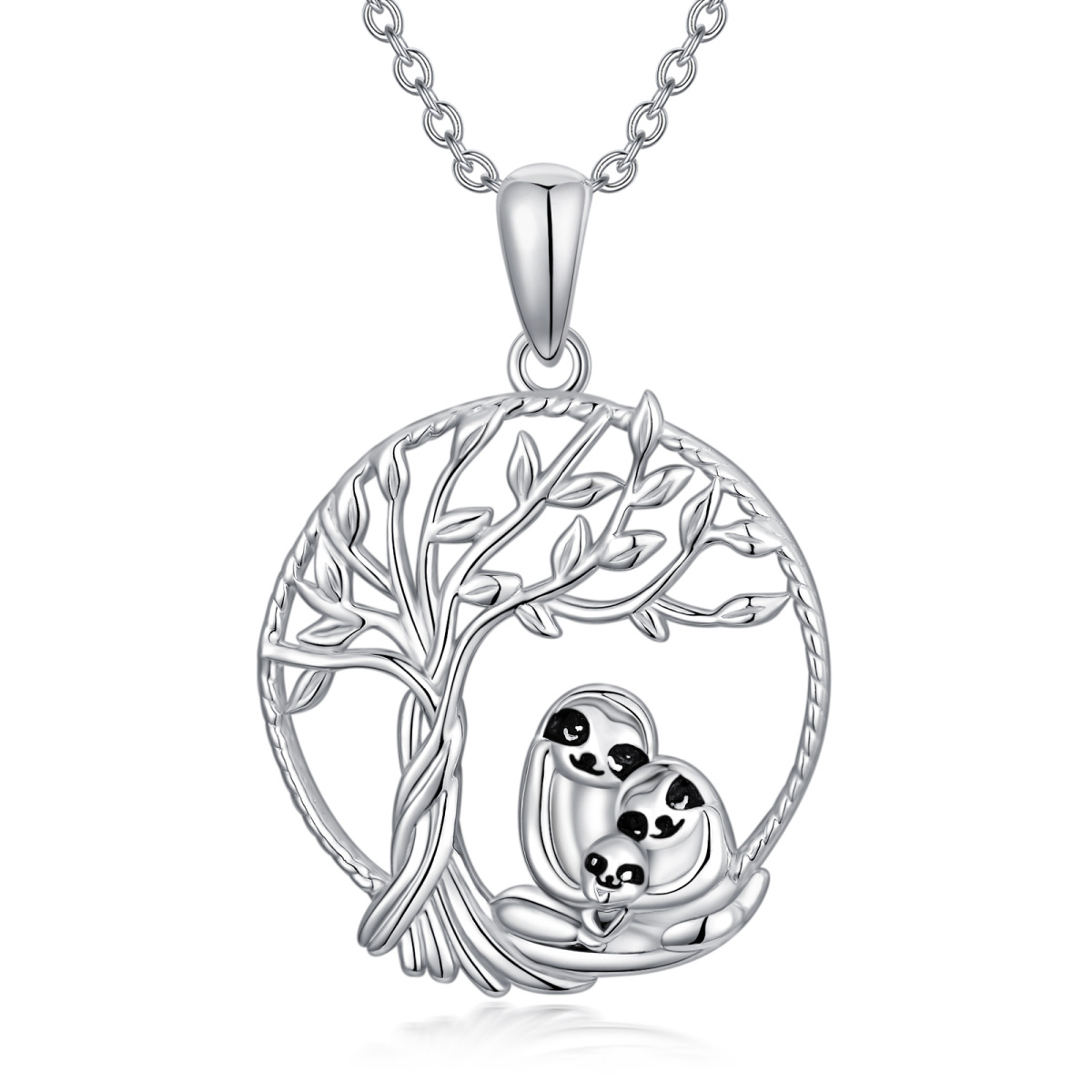 Sterling Silver Sloth & Tree Of Life Pendant Necklace-1