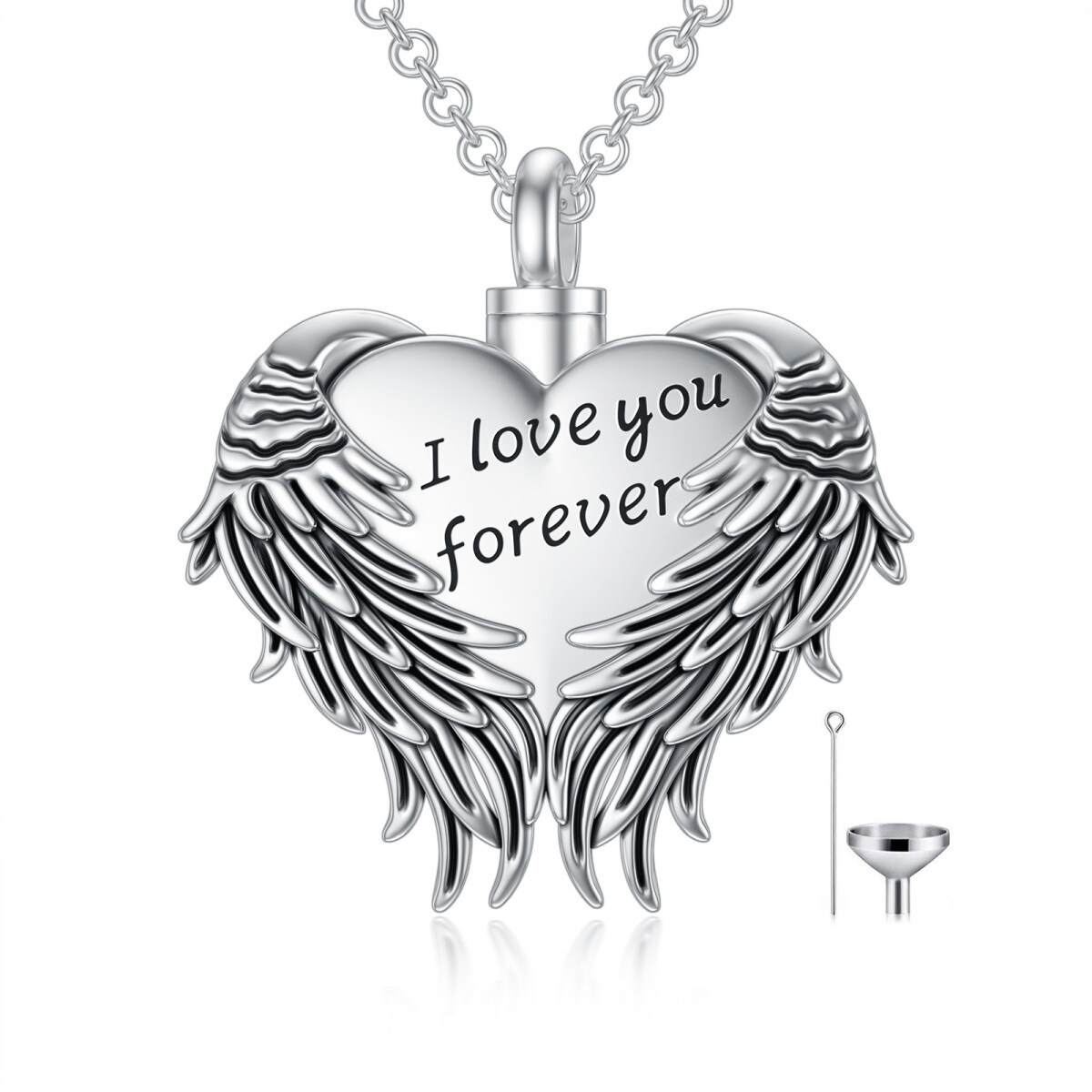 Sterling Silver Angel Wing & Heart Pendant Necklace-1