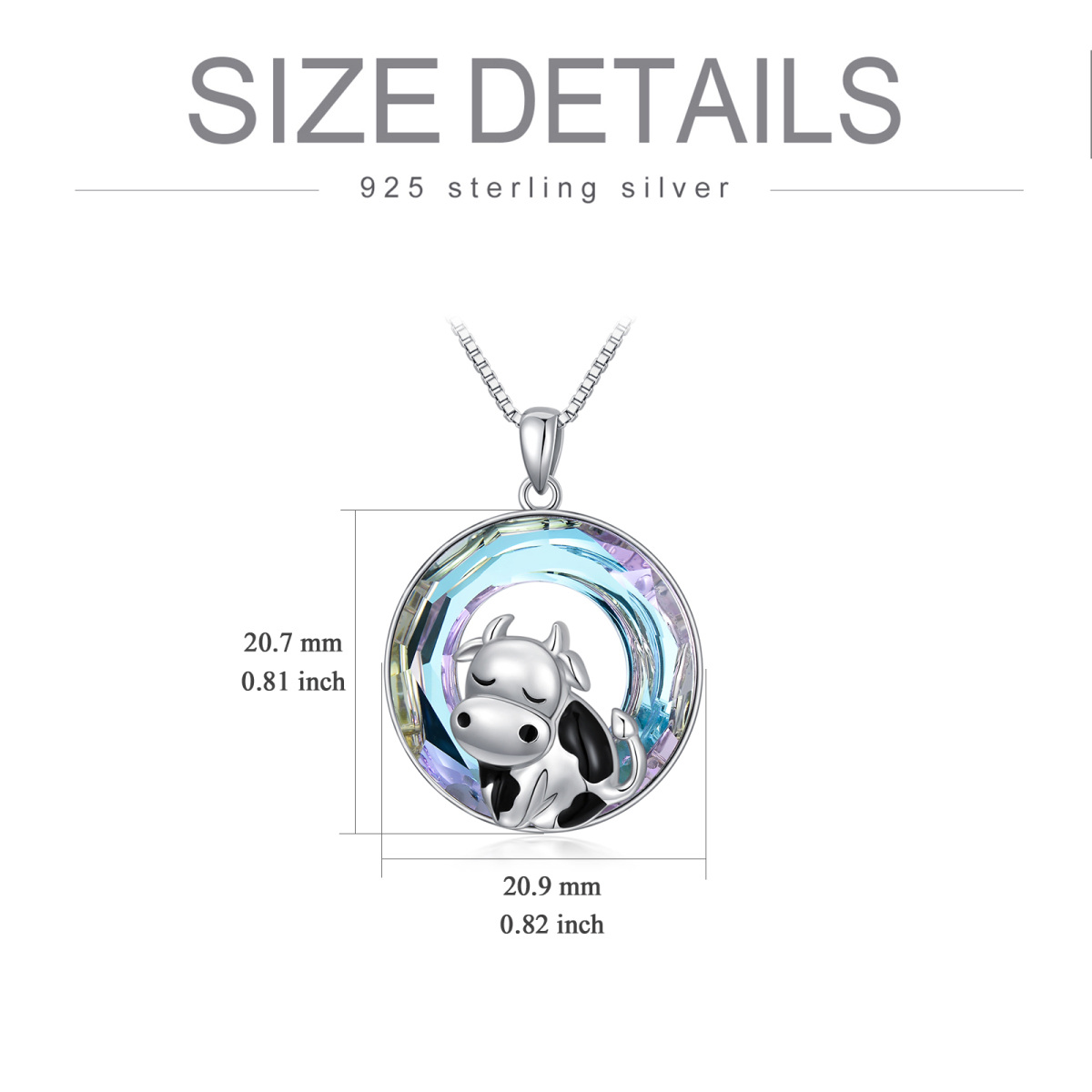 Sterling Silver Circular Shaped Cow Crystal Pendant Necklace-6