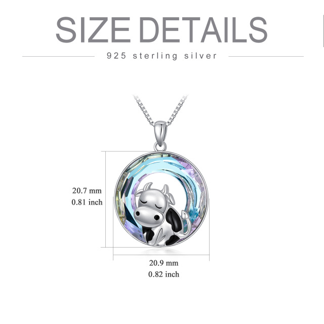 Sterling Silver Circular Shaped Cow Crystal Pendant Necklace-5