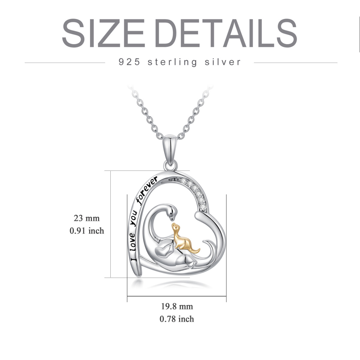 Collier en argent sterling avec pendentif en forme de coeur de dinosaure pour maman et bébé avec mot gravé-5