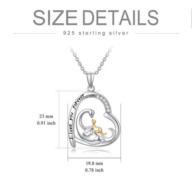 Sterling Silver Cubic Zirconia Dinosaur Mom & Baby Heart Pendant Necklace with Engraved Word-4