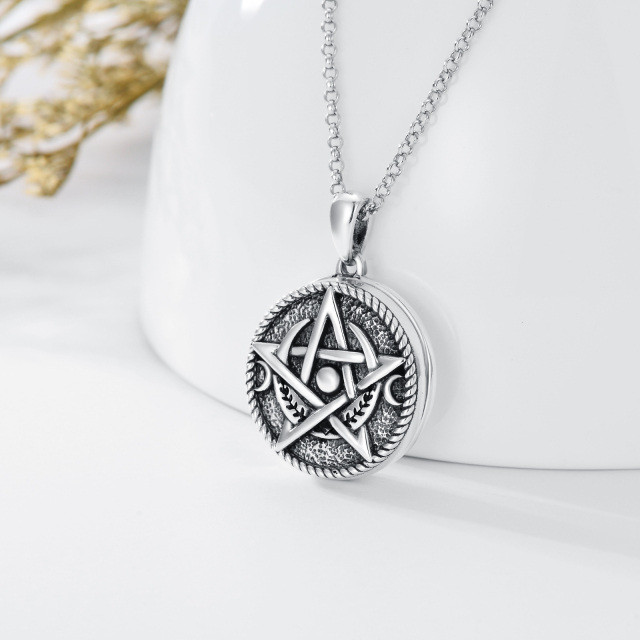 Sterling Silver with Black Plated Pentagram Pendant Necklace-4