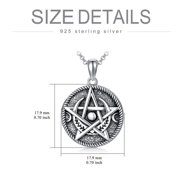 Sterling Silver with Black Plated Pentagram Pendant Necklace-2