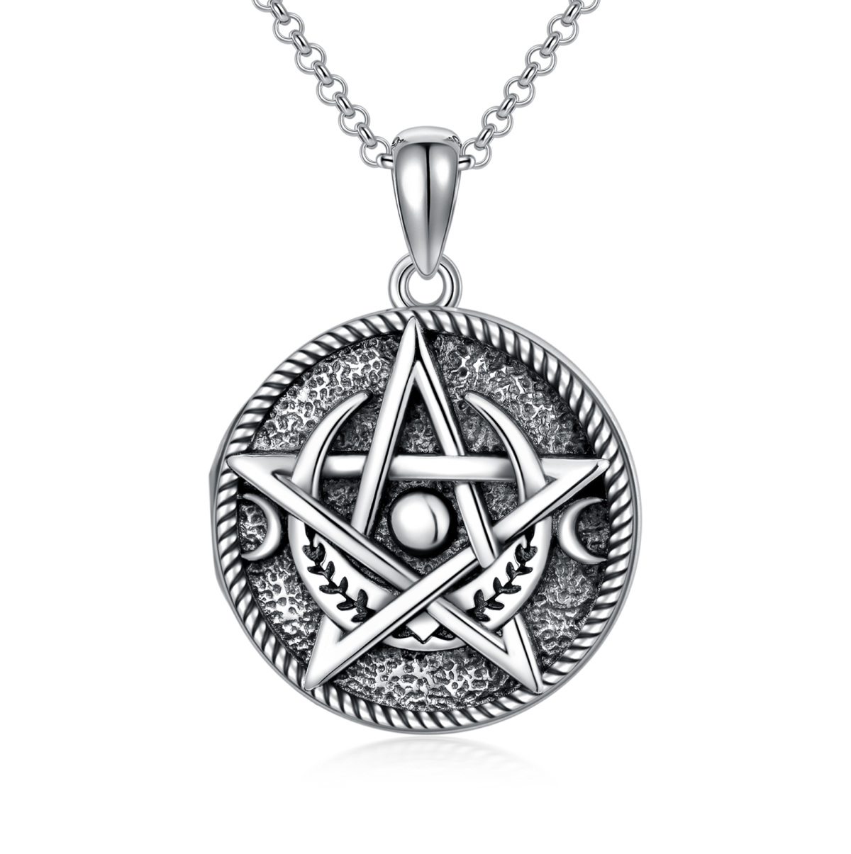 Sterling Silver with Black Plated Pentagram Pendant Necklace-1