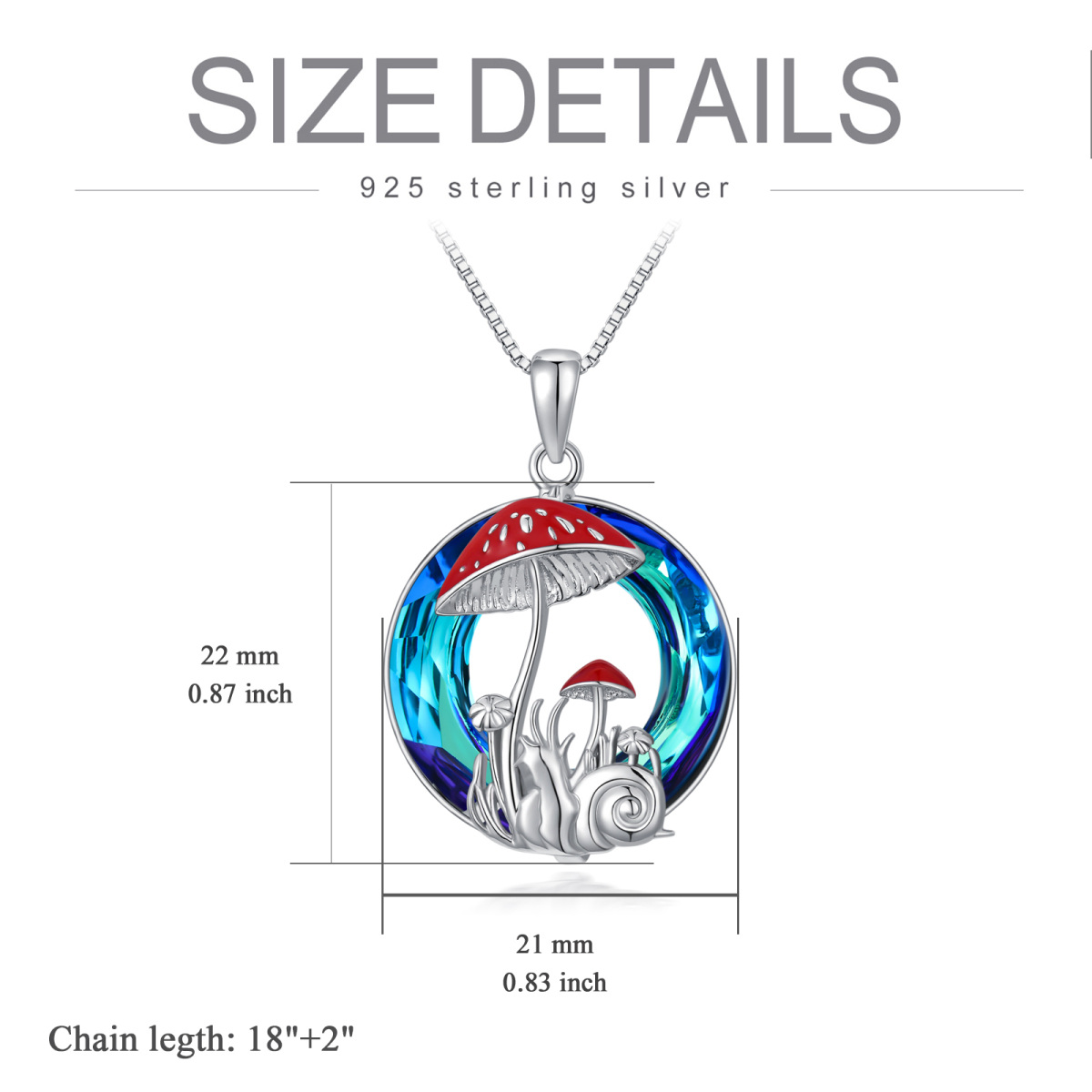 Sterling Silver Round Mushroom Crystal Pendant Necklace-6