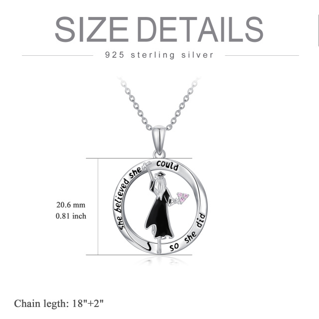 Sterling Silber kreisförmig Cubic Zirkonia Graduation Girl Anhänger Halskette mit eingravi-5