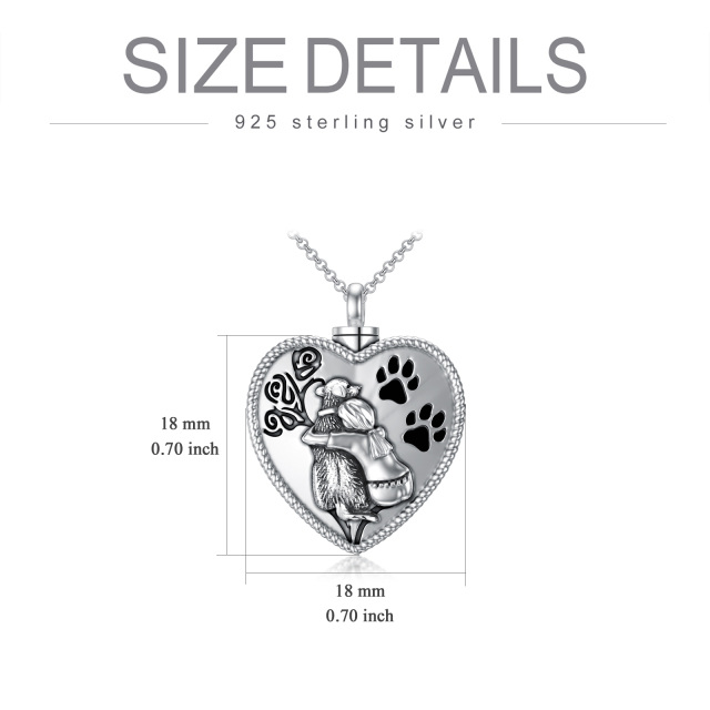 Sterling Silver Heart Girl & Dog Paw Urn Necklace for Ashes with Engraved Word-4