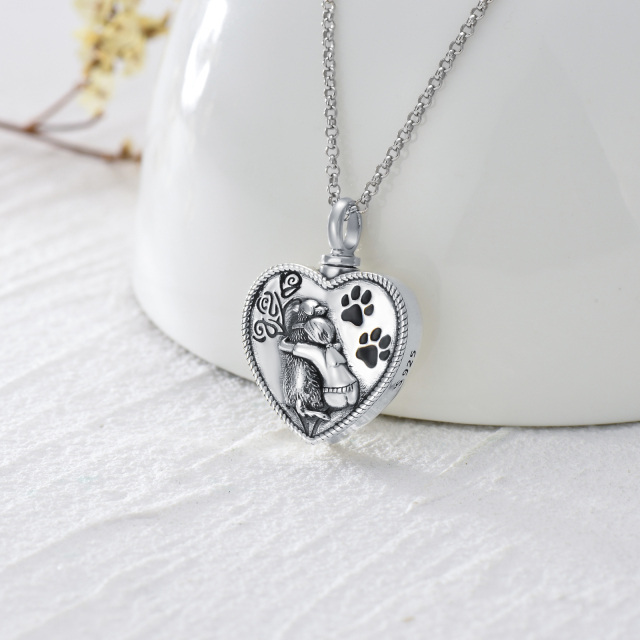 Sterling Silver Heart Girl & Dog Paw Urn Necklace for Ashes with Engraved Word-2
