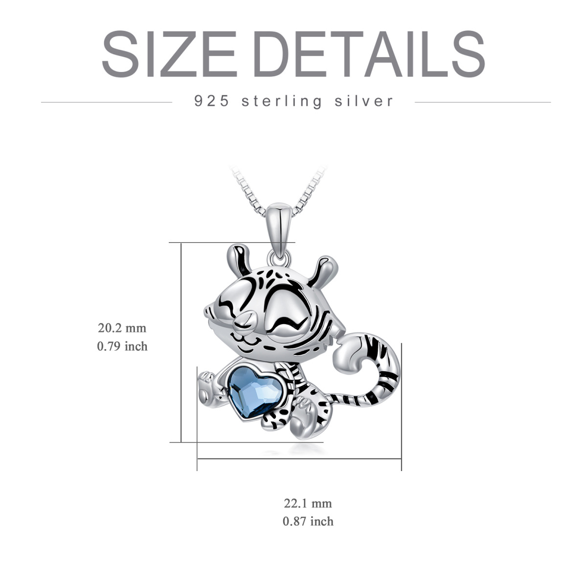 Sterling Silver Heart Shaped Crystal Tiger & Heart Pendant Necklace-5