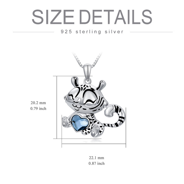 Sterling Silver Blue Heart Shaped Crystal Tiger Pendant Necklace-5