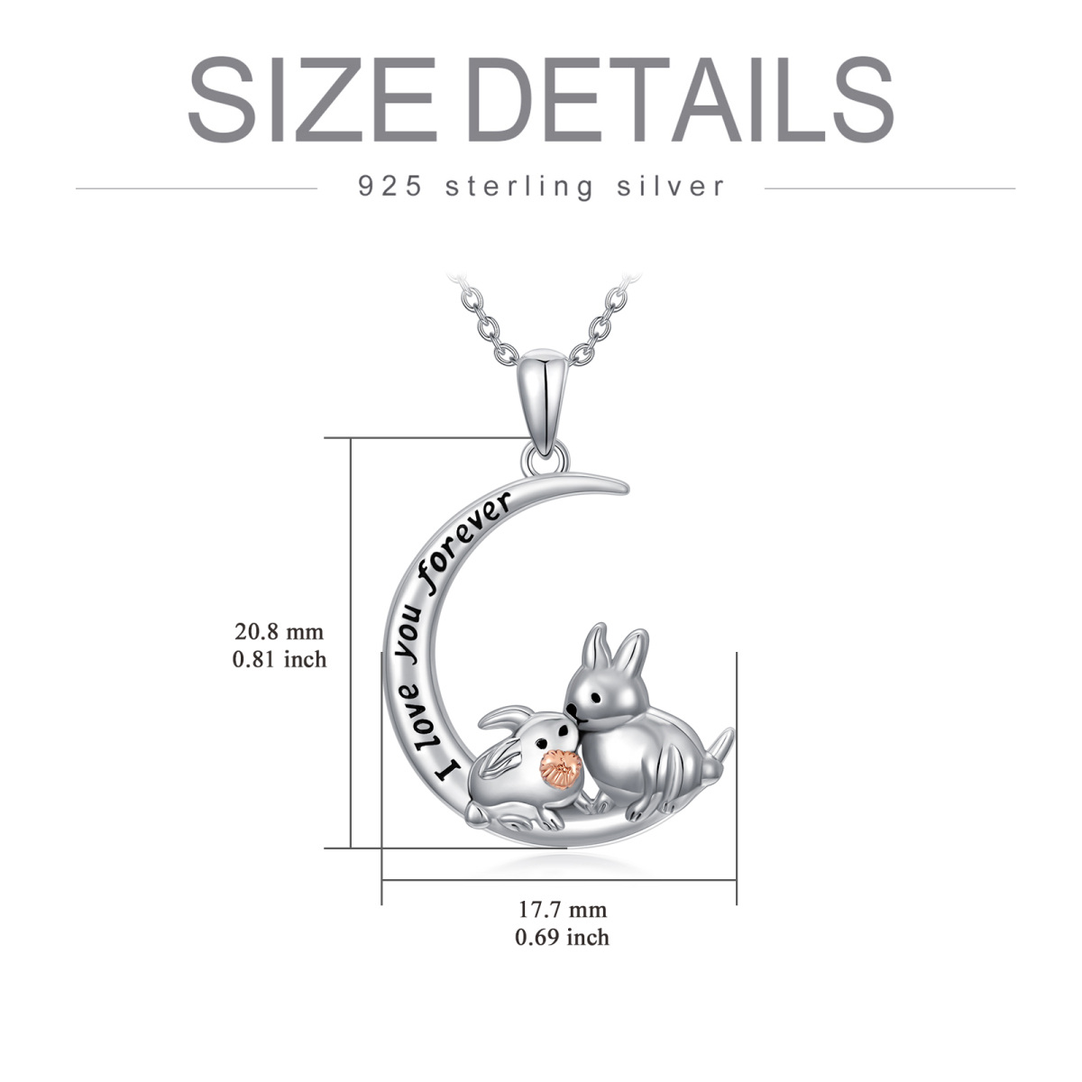 Sterling Silber zweifarbig Kaninchen & Mond Anhänger Halskette mit eingraviertem Wort-6