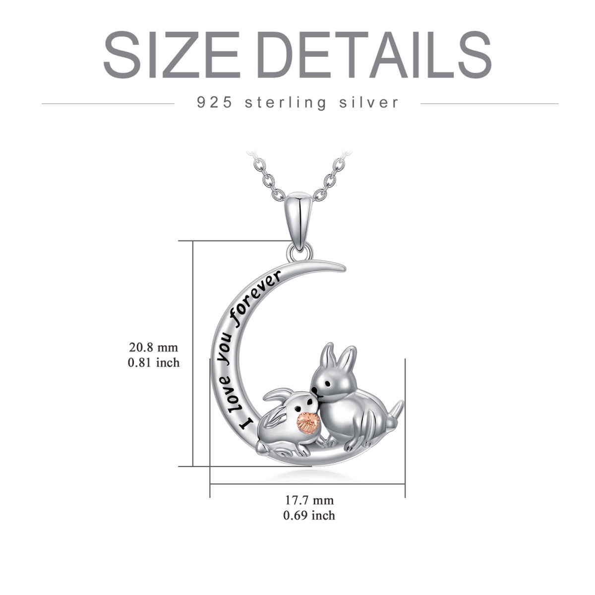 Collier en argent sterling à pendentif lapin et lune bicolore avec mot gravé-6