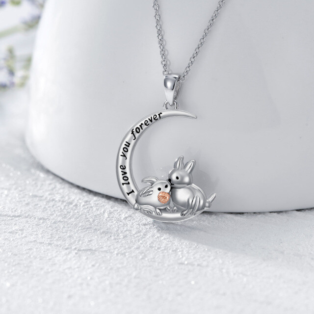 Sterling Silver Two-tone Rabbit & Moon Pendant Necklace with Engraved Word-4