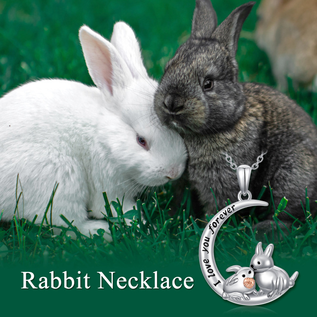 Sterling Silber zweifarbig Kaninchen & Mond Anhänger Halskette mit eingraviertem Wort-2
