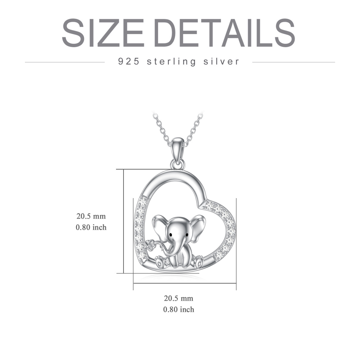 Sterling Silver Cubic Zirconia Elephant & Heart Pendant Necklace-6