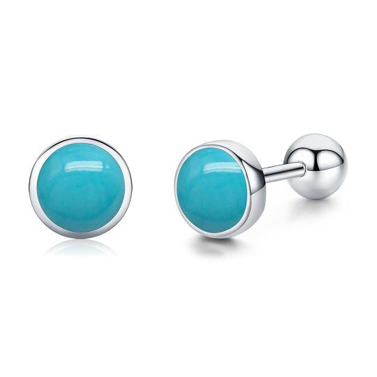 Sterling Silver Round Turquoise Stud Earrings for Women