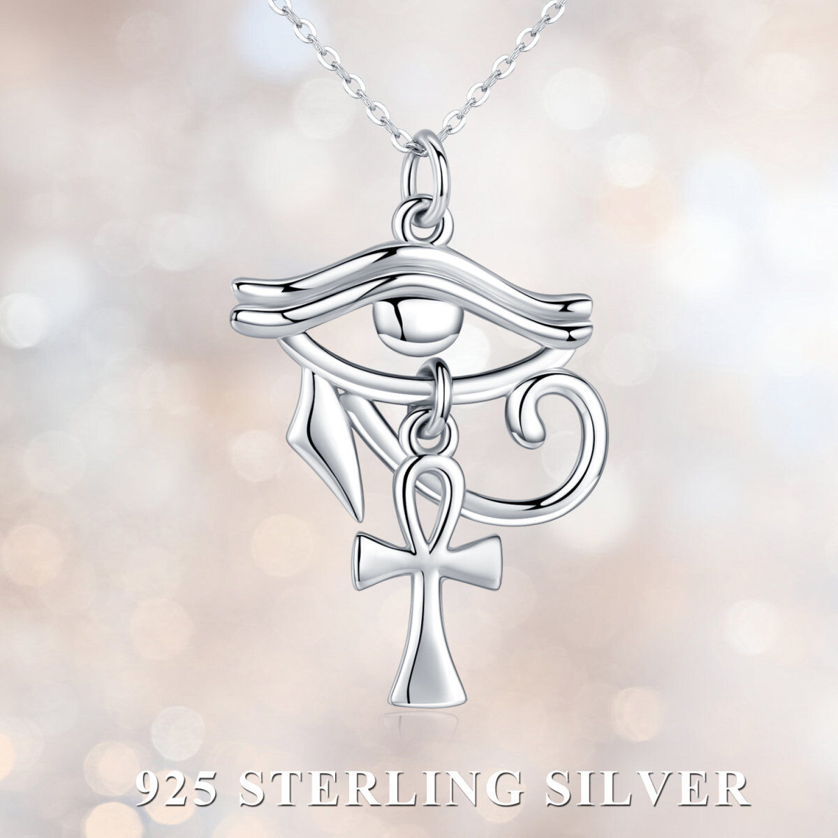 Sterling Silver Allah & Eye Of Horus Pendant Necklace-3