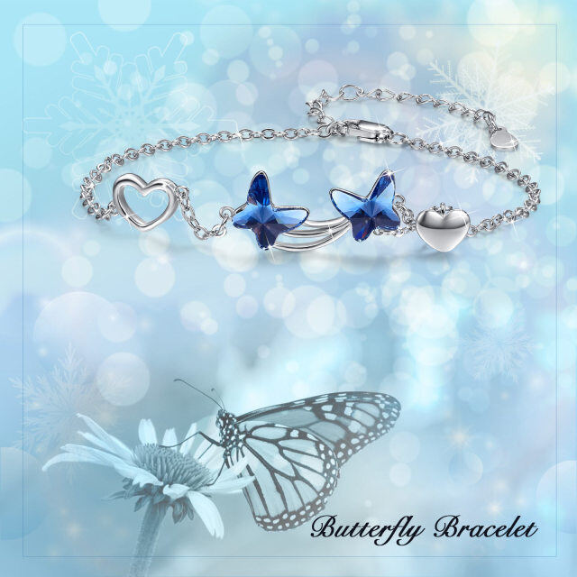 Sterling Silver Cubic Zirconia Butterfly & Heart Pendant Bracelet-3