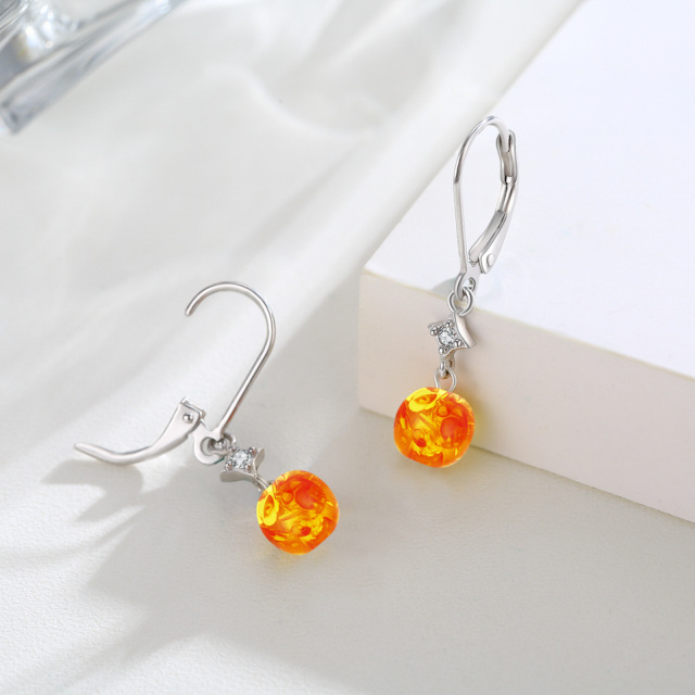 Sterling Silver Cubic Zirconia & Amber Star & Round Lever-back Earrings-4